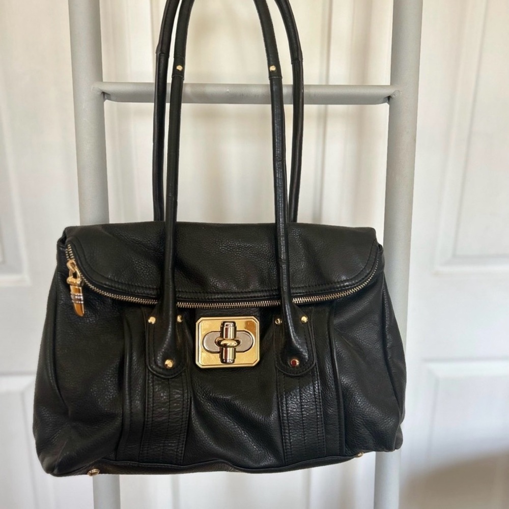 B. Makowsky Black Leather Shoulder Bag with Gold Hardware ~ mint condition
